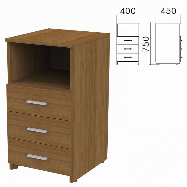 Тумба приставная "Канц", 400х450х750 мм, 3 ящика, полка, цвет орех пирамидальный, ТК31.9 - Вид 2