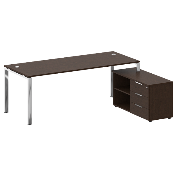 Metal System Direct Стол руковододителя с тумбой правый БГ.СРТ-6.8 (R) Венге/Нерж. сталь 2100*1620*750 - Вид 1