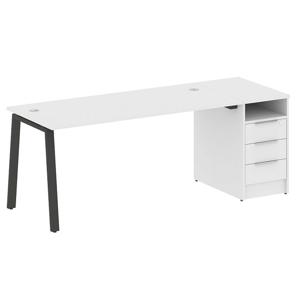 Metal System Р. ст. с тумбой на А-образном м/к БА.РС-СТП-1.4 Белый/Антрацит металл 2012*720*750 - Вид 1