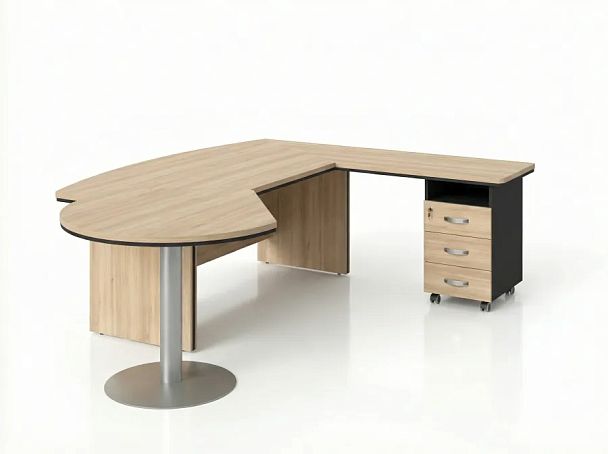 BRL RB073-255x200R Стол рук-ля R угловой с брифингом и тумбой 3 ящика 2550х2000х760 Акация/Черный - Вид 1