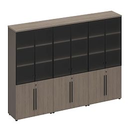 Шкаф для документов со стеклянными дверями (стенка из 3 шкафов) U.RUS РС 328 ДЧ/ЛС дуб виченца/лава серая - Фото предпросмотра