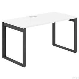 Стол Allegro 1400х700х750  / профиль О-образный: 70х20 антрацит; лючок: серебро; столешница: белый - Фото предпросмотра