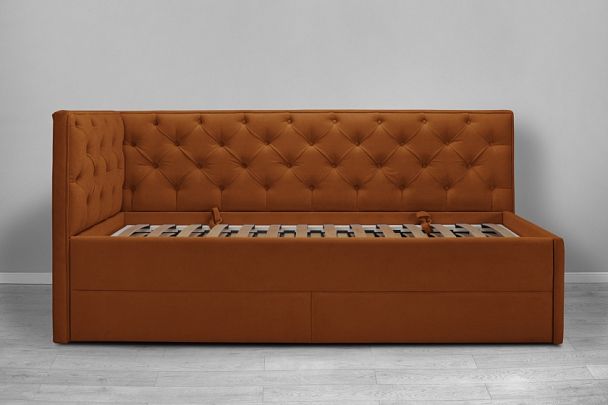 Кровать «Порше», каретная стяжка с доп. спальным местом, оранжевая - Вид 2