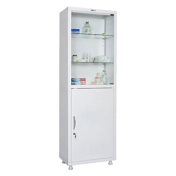 Шкаф медицинский 1-створчатый HILFE "МД 1 1760/SG" 1850х600х400мм, стекло, белый, S26199204509 - Вид 6