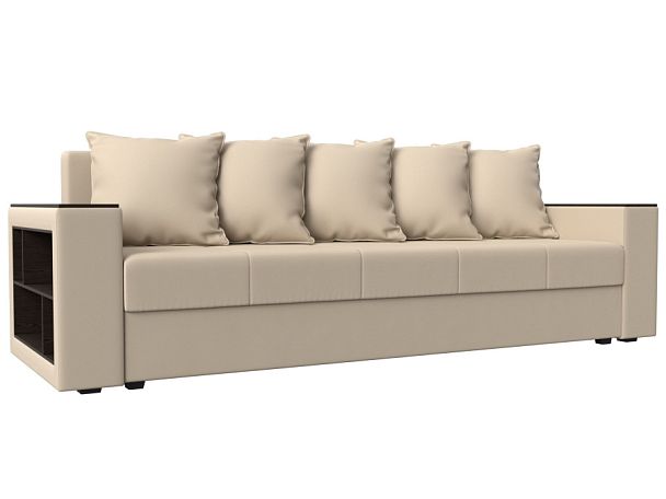 Диван прямой Дубай Лайт полки слева (полностью экокожа бежевая) - Вид 1