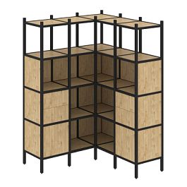 Loft Угловой внутренний стеллаж наборный VR.L-33 Тиквуд светлый/Чёрный металл 1278*1278*1869 - Фото предпросмотра
