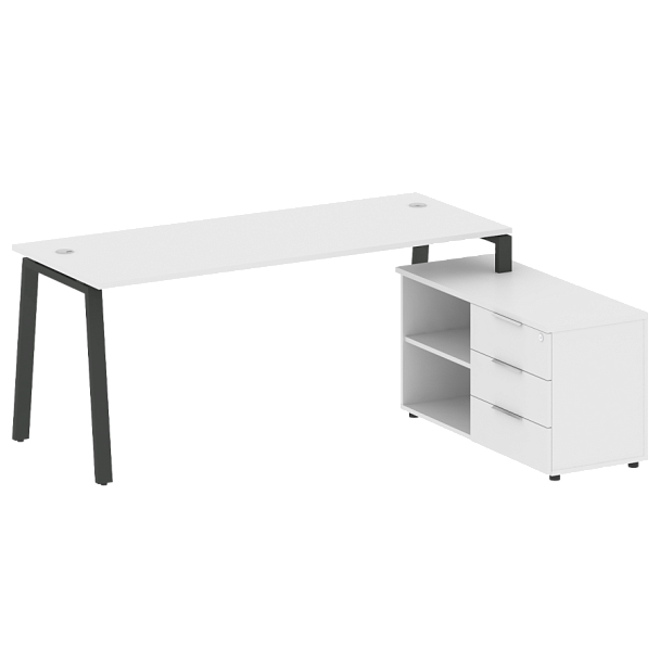 Metal System Р. ст. с тумбой на А-образном м/к БА.РС-СТС-2.5 (R) Белый/Антрацит металл 1900*1520*750 - Вид 1