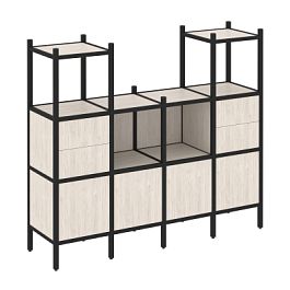 Loft Прямой стеллаж наборный VR.L-14 Денвер светлый/Чёрный металл 1694*446*1458 - Фото предпросмотра