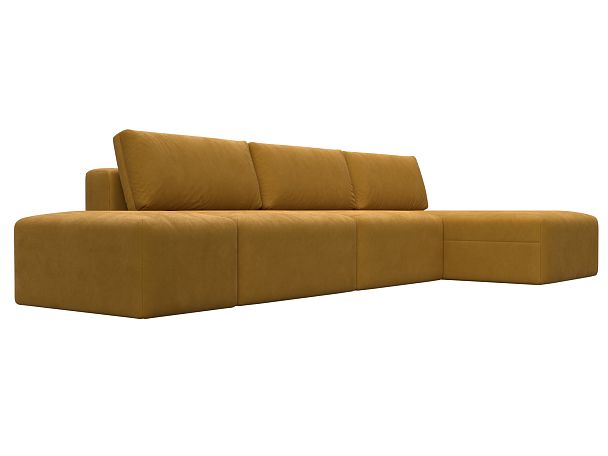 Диван угловой модульный с пуфом Лига-060 НПБ Лонг угол универсальный Велюр желтый - Вид 3