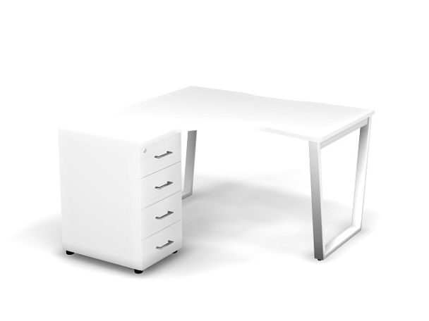 MATRIX 121S130-V Стол эгоном-й с тумбой L, проводник вырезной (V-обр. опоры) 1380х1380х775 Белый - Вид 1