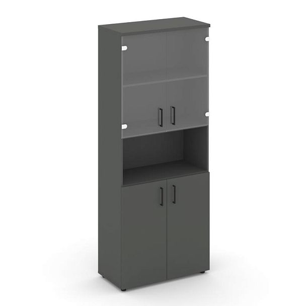 Стайл Проджект Шкаф высокий широкий SN.STS.E-105 Антрацит/Прозрачный/Черный Ручки 796*400*1982 - Вид 1