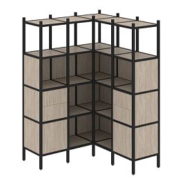 Loft Угловой внутренний стеллаж наборный VR.L-33 Дуб аттик/Чёрный металл 1278*1278*1869 - Фото предпросмотра