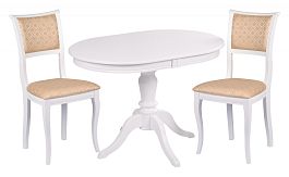 Обеденная группа стол Анфея 110(150)х75х76 Белый и 2 стула Камир Белый/Бежевый жаккард - Фото предпросмотра