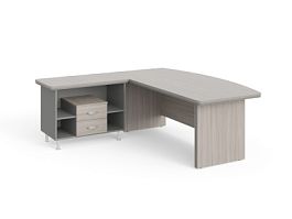 БЕРЛИН / BERLIN Стол руководителя угловой L с тумбой 2 ящика 1600х2000х760 Дрифтвуд/Серый - Фото предпросмотра
