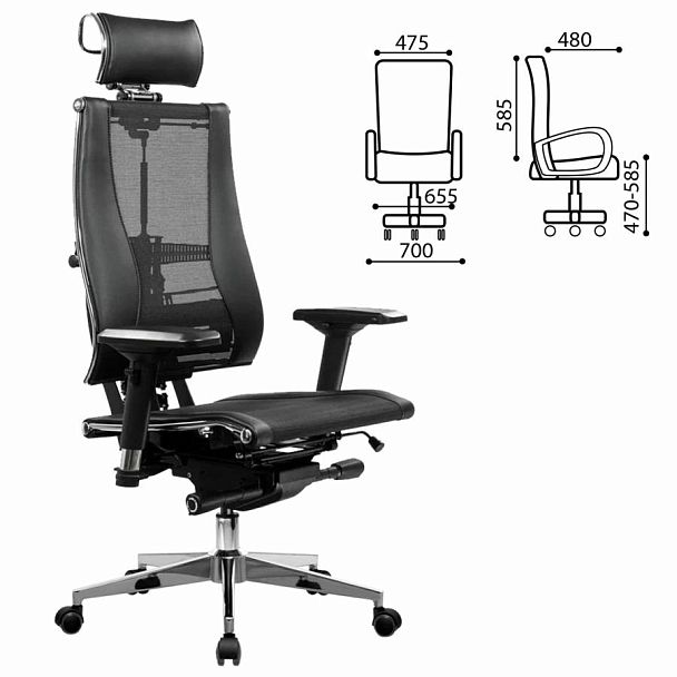 Кресло МЕТТА "YOGA" Y 4DT B2-14D, адаптивная спинка, 3D-подголовник, сверхпрочная сетка, черное - Вид 3