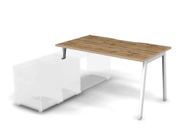 MATRIX 121B101-A Стол прямой с опорой на тумбу, пров. вырез. (А-опоры) 1380х780х775 Дуб Крафт/Белый - Фото предпросмотра