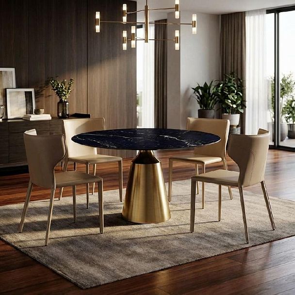 Стол круглый Lucas 120, керамика глянцевая, черная - Вид 7