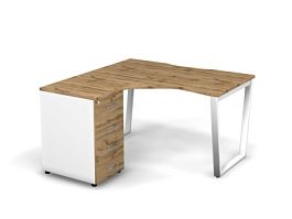 MATRIX 121S130-V Стол эгоном-й с тумбой L, пров-ик вырезной (V-опоры) 1380х1380х775 Дуб Крафт/Белый - Фото предпросмотра