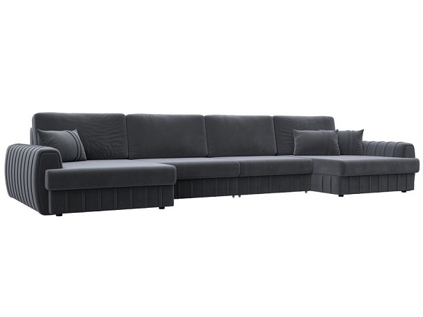 Диван П-образный Лига-057 НПБ Лонг Велюр серый - Вид 1
