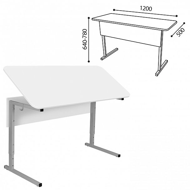Стол-парта СУТ.55-01, 2-местный, регулируемый угол, 1200х500х640-780 мм, серый каркас, ЛДСП белая, гр.4-6 - Вид 4