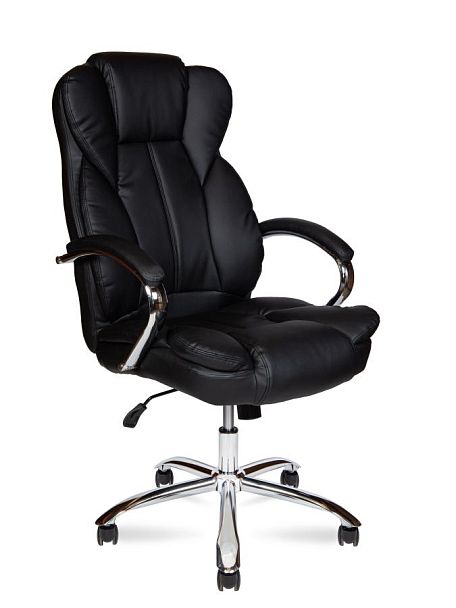 Кресло офисное / Верса / (black) сталь + хром / черная экокожа - Вид 1