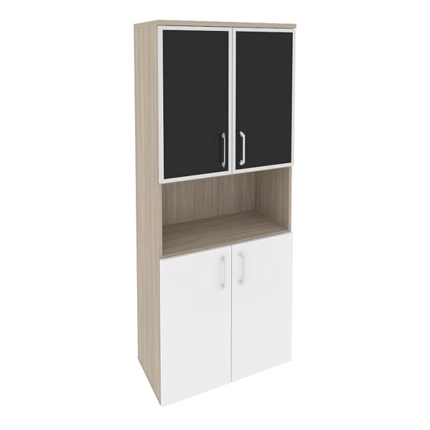 Onix Шкаф высокий широкий O.ST-1.4 R black Дуб аттик/Белый бриллиант/Стекло black 800*420*1977 - Вид 1