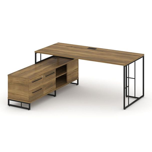 Rift Direct Стол руководителя на опорной тумбой RF.SRT-25 (L) Сандал Янтарный/Металл Черный 1780*1600*750 - Вид 1