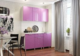 Кухня 1,5м белый глянец/блёстки сирень - Фото предпросмотра