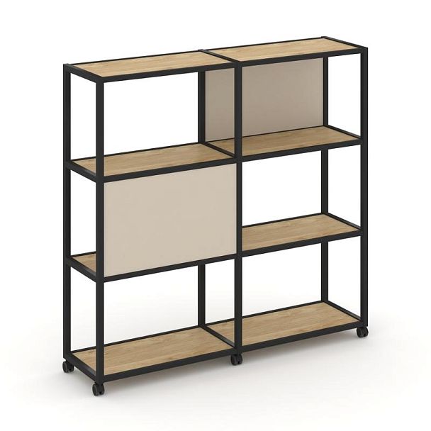 Shelf Mobile Стеллаж 4 уровня 2 секции VR.LT-STK-412.10 Тиквуд Светлый/Металл Черный/W-04 1970*400*1523 - Вид 1