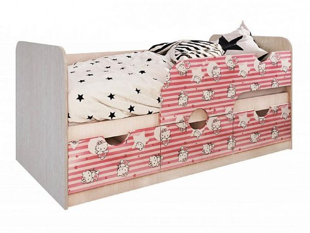 Кровать детская "Минима" 1860 (1892х770х850) дуб атланта/хеллоу китти М40 - Вид 1