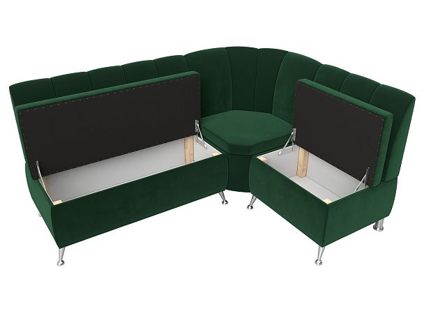 Кухонный угловой диван Кантри правый (полностью велюр зеленый) - Вид 6