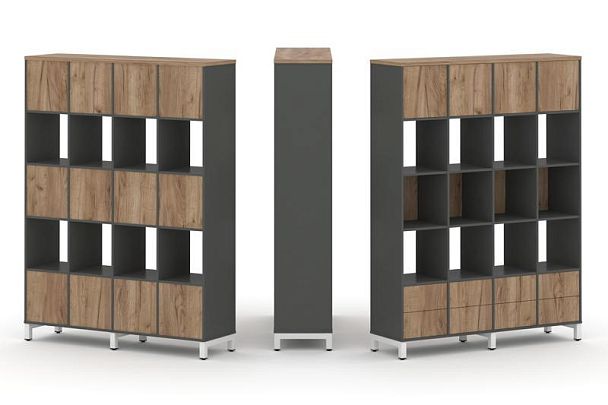 Стайл Проджект Набор стеллажа 1 сторон., 5 яр. SN.NS-541 Антрацит/Дуб Табак/Металл Белый 1488*400*19 - Вид 1