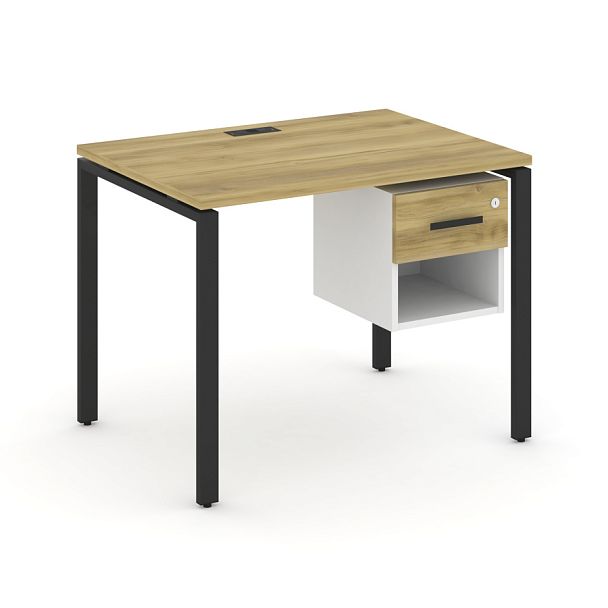 Concept Стол рабочий с подвесной тумбой 1 открытой нишей и одним ящ. CN.SP-117 W Дуб Винченцо/Белый Бриллиант/Металл Черный 980*720*750 - Вид 1