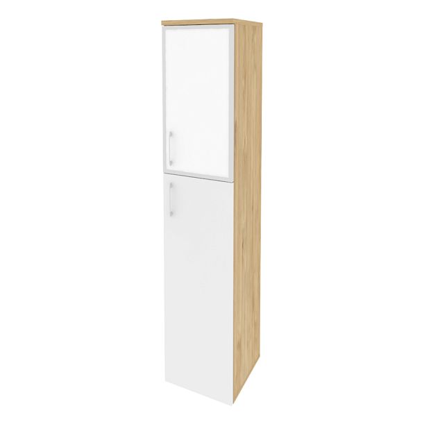 Onix Шкаф высокий узкий правый O.SU-1.7 R (R) white Тиквуд светлый/Белый бриллиант/Стекло white 400*420*1977 - Вид 1