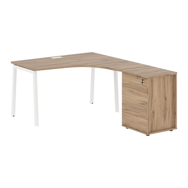 Стол эргономичный с тумбой ELCET 1318(R) Дуб Денвер светлый/Белый 1360х1880х750 EDIS - Вид 1