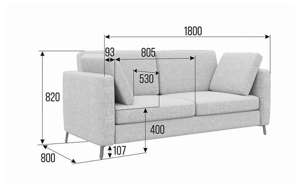 Brasco Диван двухместный BRS-2 Ness 010/Металл Черный 1800*800*840 - Вид 2
