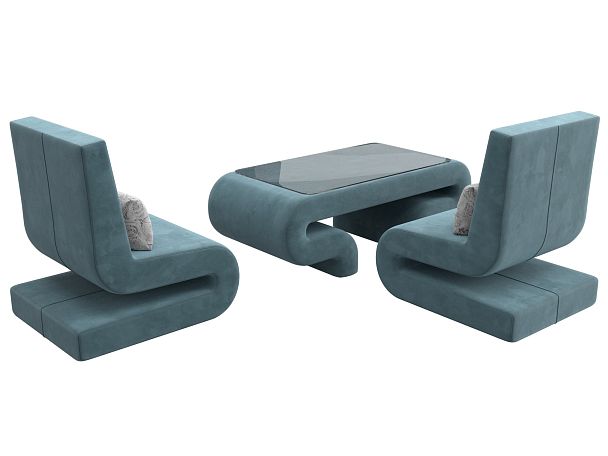 Волна набор 3 - стол, 2 кресла (полностью велюр бирюзовый) - Вид 5
