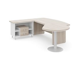 БЕРЛИН / BERLIN Стол руководителя L угловой с брифингом и тумбой 2 ящика 2550х2000х760 Акация/Белый - Фото предпросмотра