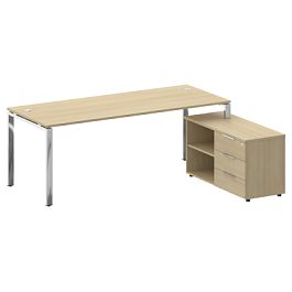 Metal System Direct Стол руковододителя с тумбой правый БГ.СРТ-6.8 (R) Акация/Нерж. сталь 2100*1620*750 - Фото предпросмотра