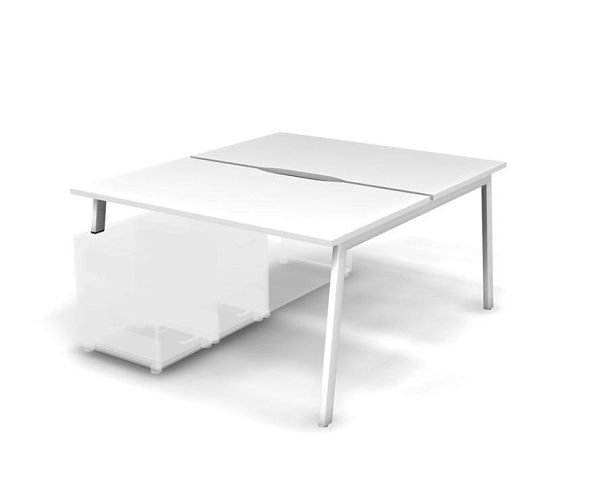 MATRIX 121В201-A Стол прямой двойной с опорой на тумбу, пров. вырезной (А-опоры) 1380х1590х775 Белый - Вид 1