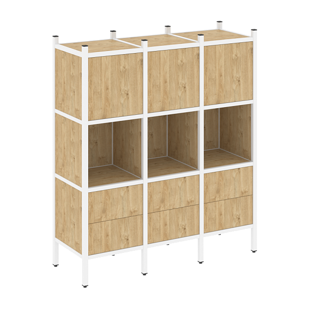 Loft Прямой стеллаж наборный VR.L-08 Тиквуд светлый/Белый металл 1278*446*1458 - Вид 1