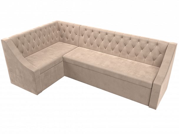 Кухонный угловой диван Мерлин левый (полностью велюр бежевый) - Вид 5