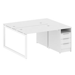 Metal System Quattro Р. ст. с тумбой на О-образном м/к 50БО.РС-СТП-2.2 Белый/Белый металл 1612*1475*750 - Фото предпросмотра