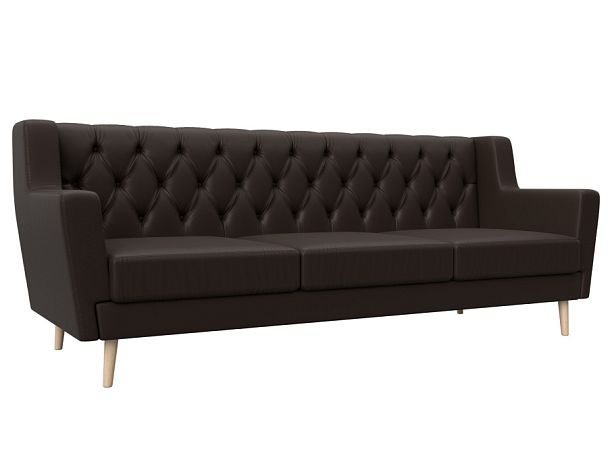 Прямой диван Брайтон 3 Люкс (полностью экокожа коричневая) - Вид 1