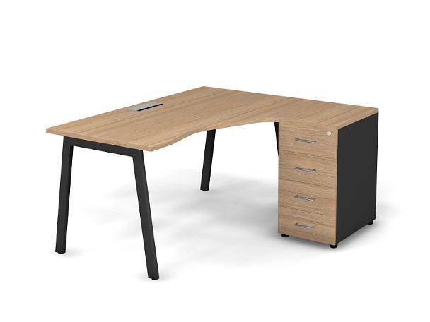 MATRIX 121S153-A Стол эгоном. с тумбой R, пров. Merida (А-опоры) 1580х1380х775 Швейц-й вяз/Темно-сер - Вид 1