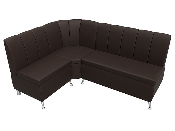 Кухонный угловой диван Кантри левый (полностью экокожа коричневая) - Вид 5