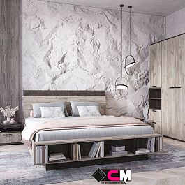 Эдинбург Кровать КР-01 1,6х2,0 (1,640х0,935х2,315) дуб крафт серый/железный камень - Фото предпросмотра