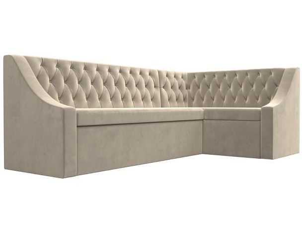 Кухонный угловой диван Мерлин правый (полностью микровельвет бежевый) - Вид 3