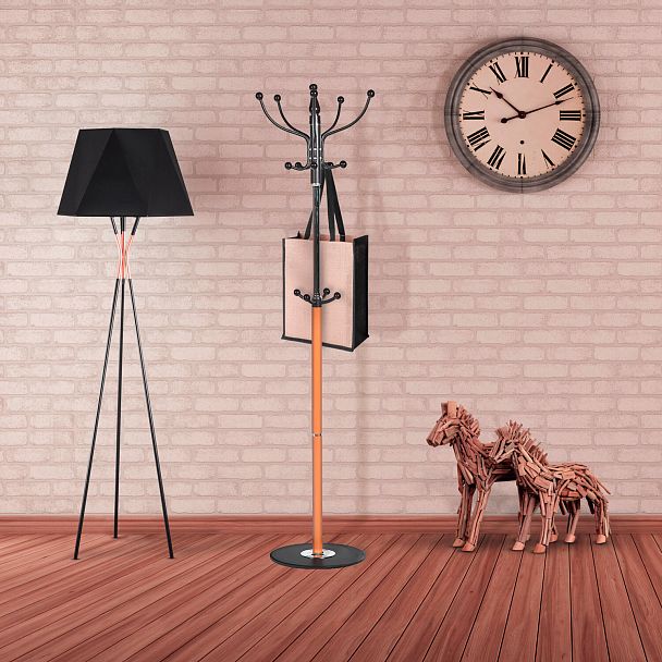 Вешалка-стойка BRABIX "CR-318", металл/мрамор, 1,8 м, на диске диаметром 36 см, 5 крючков+4 дополнительных, орех, 601743 - Вид 7