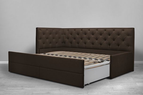Кровать «Порше», каретная стяжка с доп. спальным местом, коричневая - Вид 4